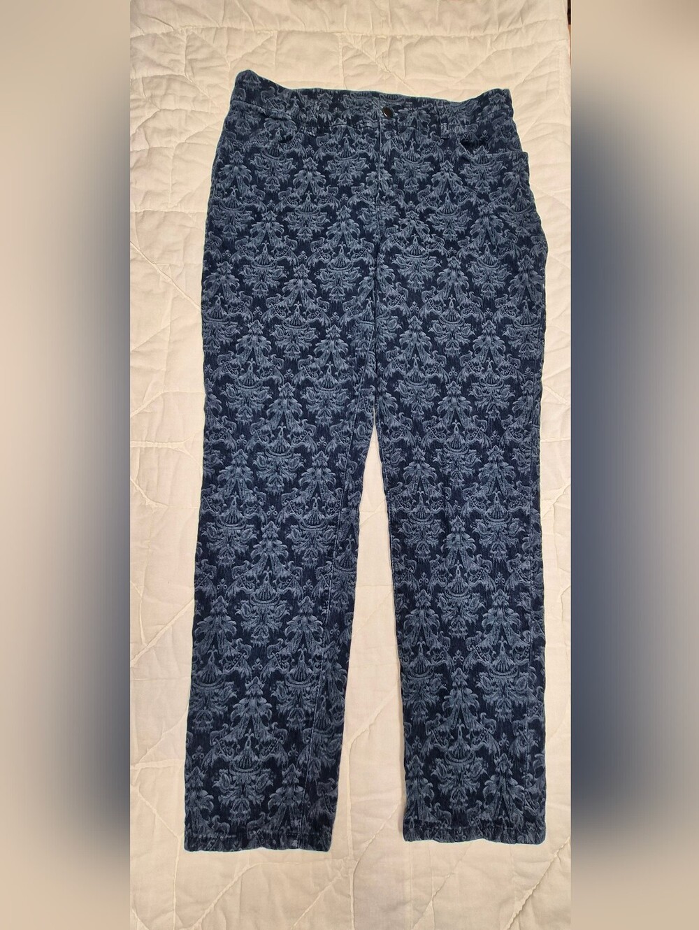 Chico's  Blue Brocade Lace Pattern Pants-  Size 10 (Chicos 1.5)